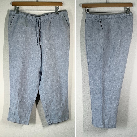 J JILL Love Linen Pull-On Cropped Ankle Pants Pockets Coastal Beach Blue LP - Picture 2 of 10